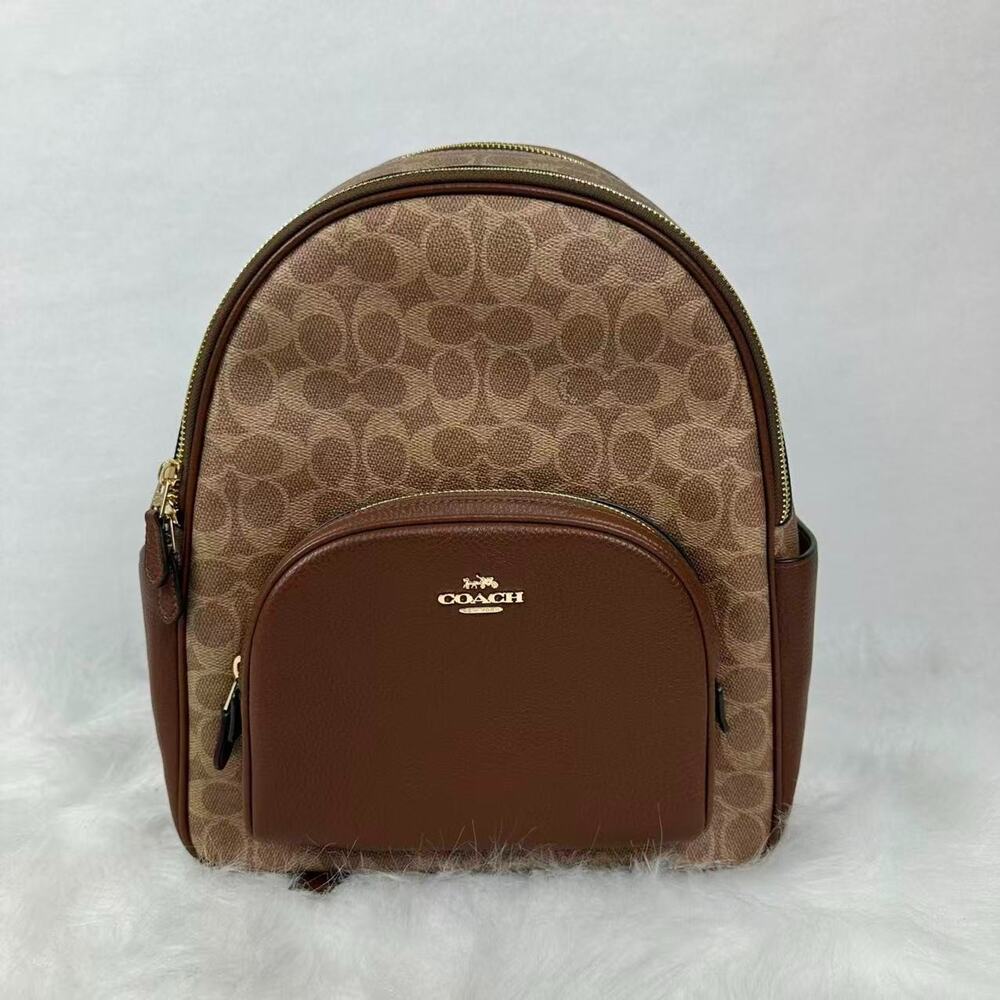 Coach Court Backpack In Blocked Signature Canvas CZ176 Gold/Tan/Brown NWT